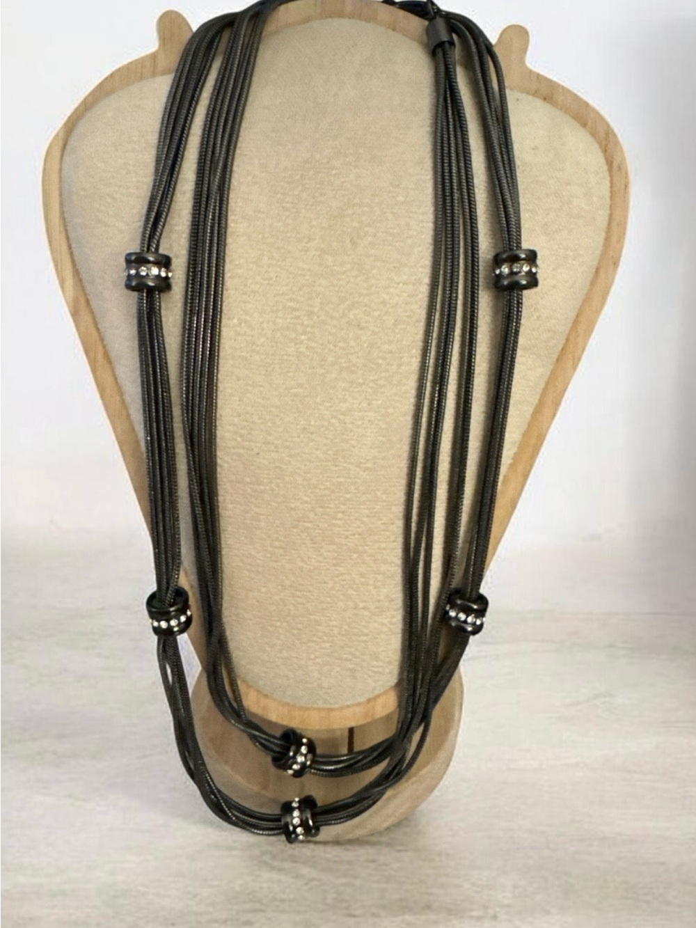 Chico's Multi-Strand Gunmetal Necklace with Bead Accents